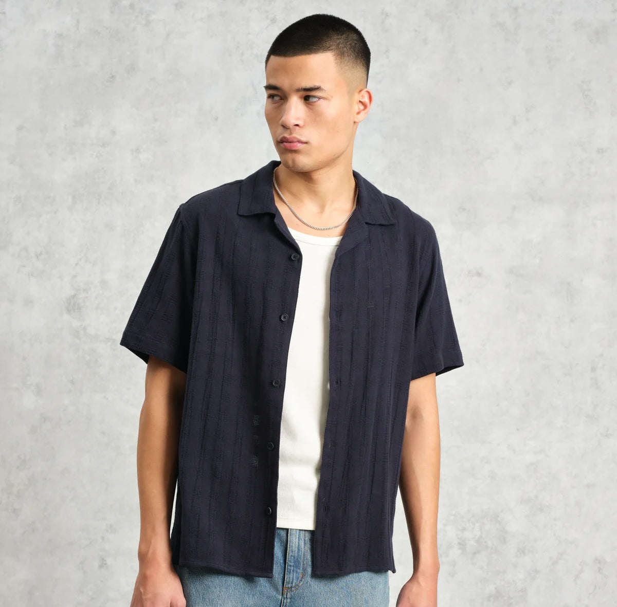 Open Weave Didcot Shirt - Navy - Wax London - STAG Provisions - Tops - S/S Woven - Solid