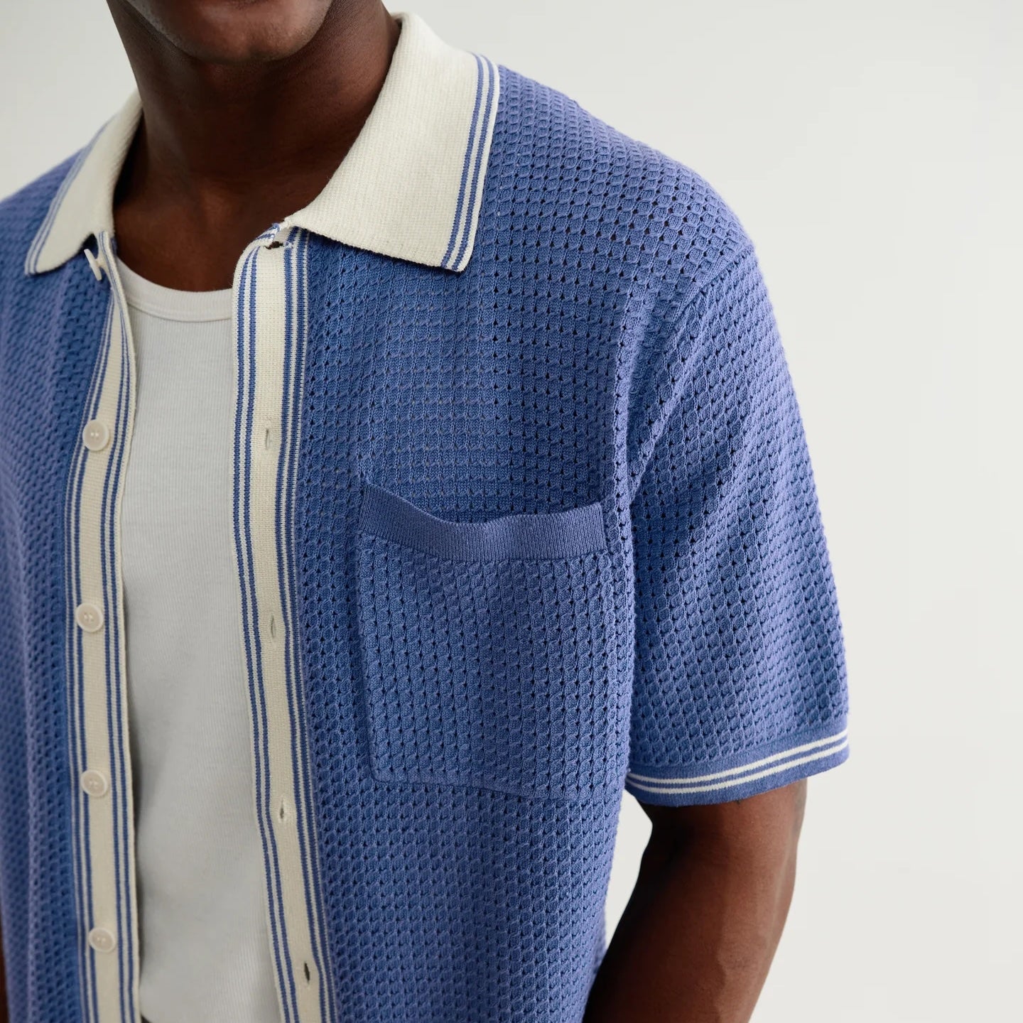 
                          Pointelle Belle Shirt - Blue/Ecru
                        