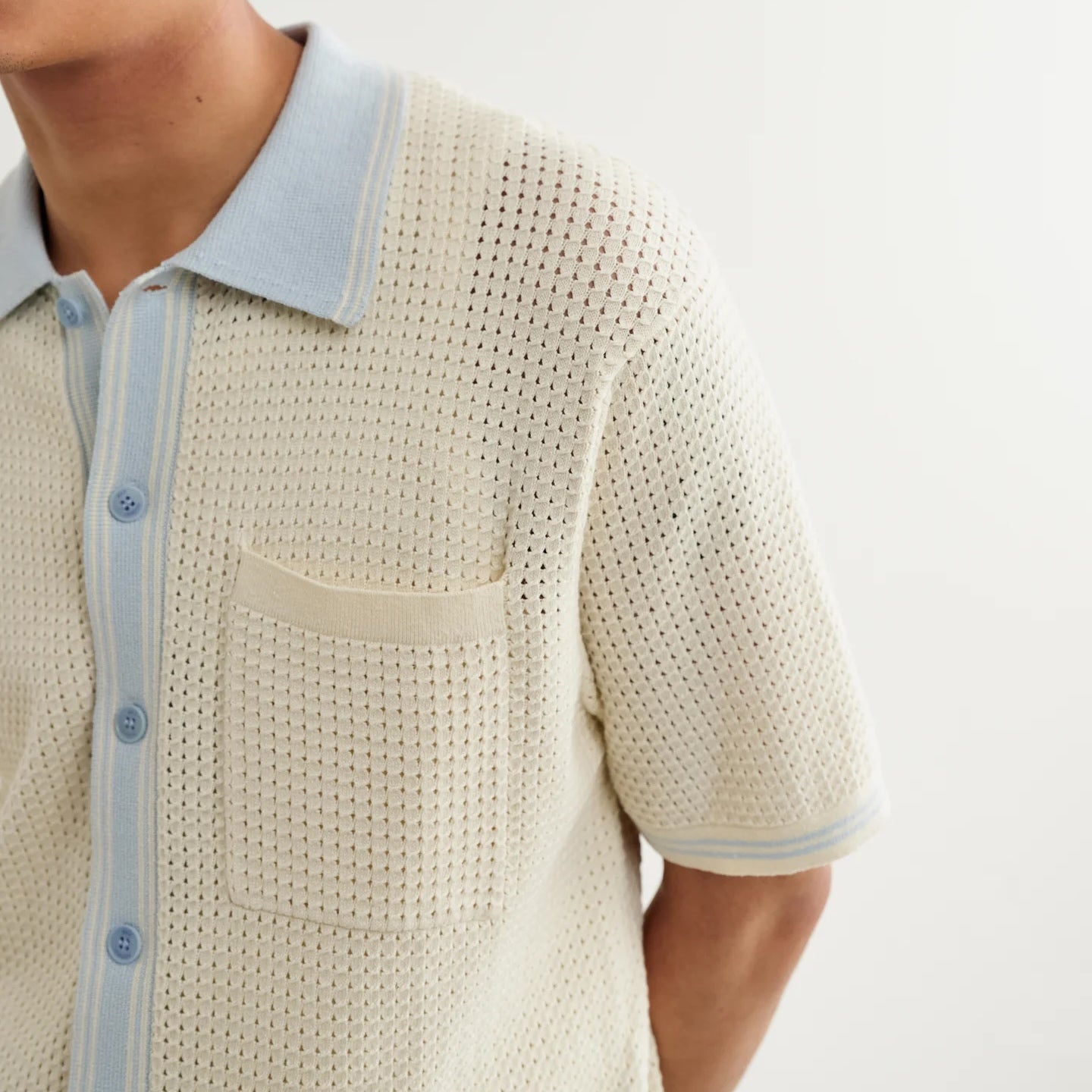 
                          Pointelle Belle Shirt - Ecru/Pale Blue
                        