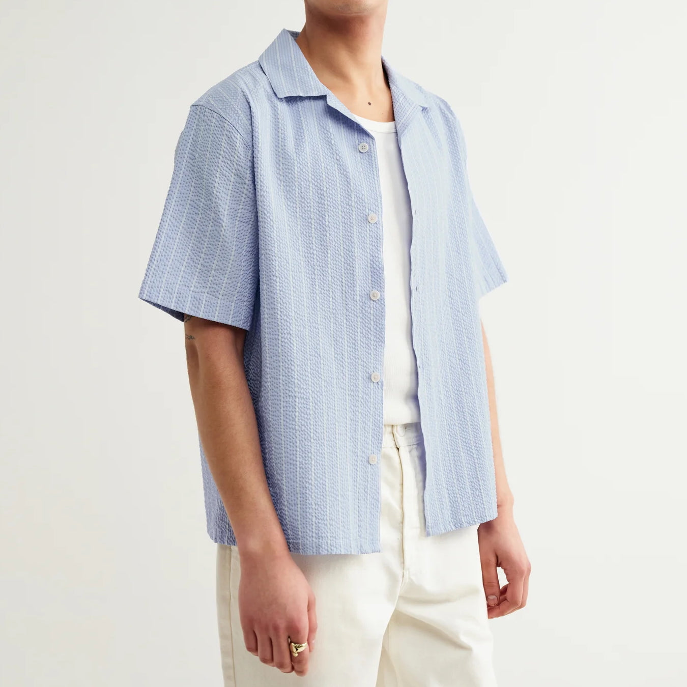 
                          Seersucker Stripe Didcot Shirt - Blue/Ecru
                        