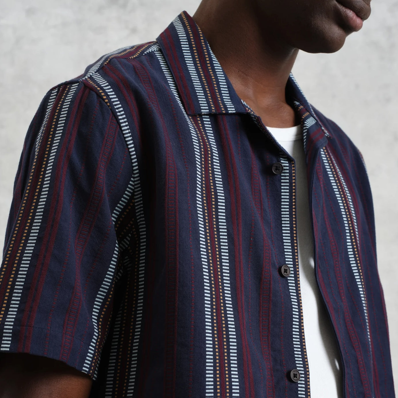 Didcot Dobby Stripe Shirt - Navy - Wax London - STAG Provisions - Tops - S/S Woven - Stripe
