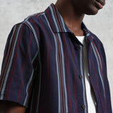 Didcot Dobby Stripe Shirt - Navy - Wax London - STAG Provisions - Tops - S/S Woven - Stripe