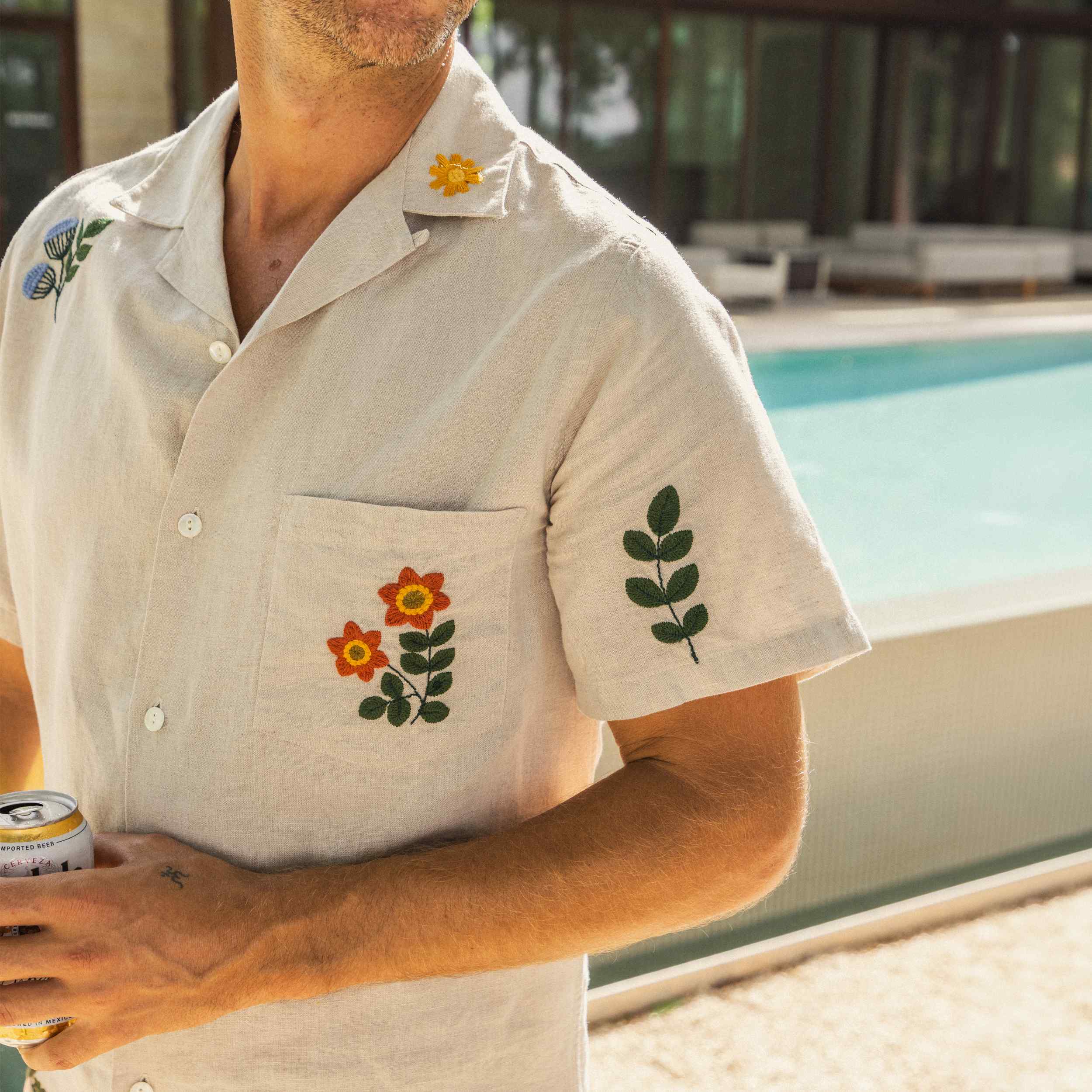 
                          Embroidered Spring Camp Shirt - Natural
                        