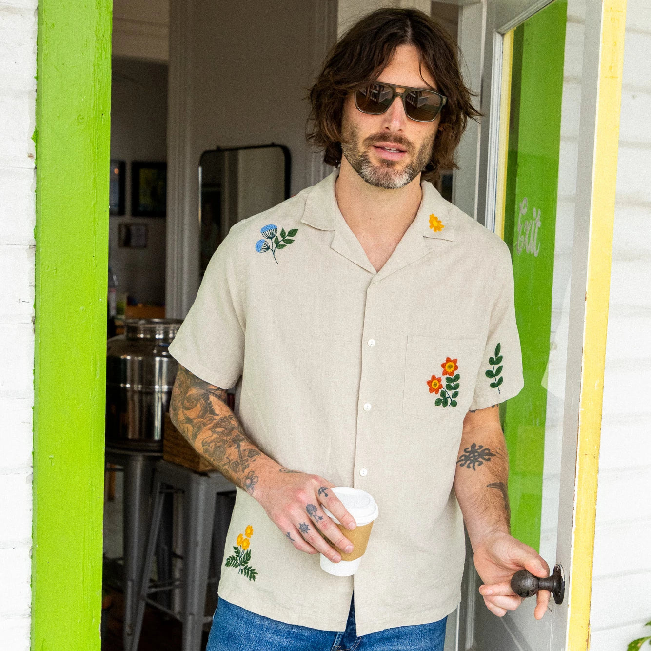 
                          Embroidered Spring Camp Shirt - Natural - Portuguese Flannel - STAG Provisions - Tops - S/S Woven - Floral
                        