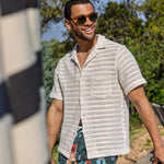 Drove Knit Camp Shirt - Ecru - Portuguese Flannel - STAG Provisions - Tops - S/S Woven - Other Pattern