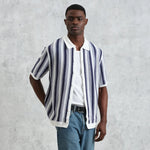 Porto Stripe Crochet Shirt - Blue - Wax London - STAG Provisions - Tops - S/S Knit