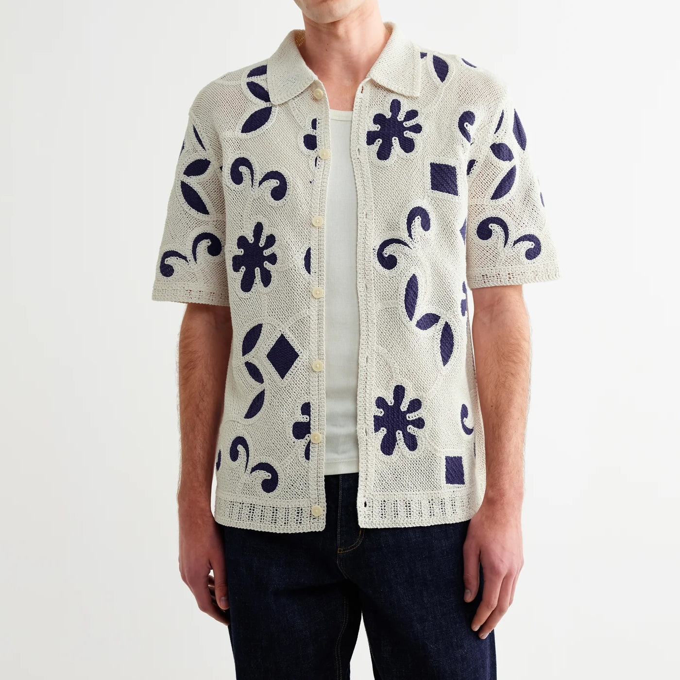 
                          Porto Doodle Crochet Shirt - Ecru/Dark Blue
                        