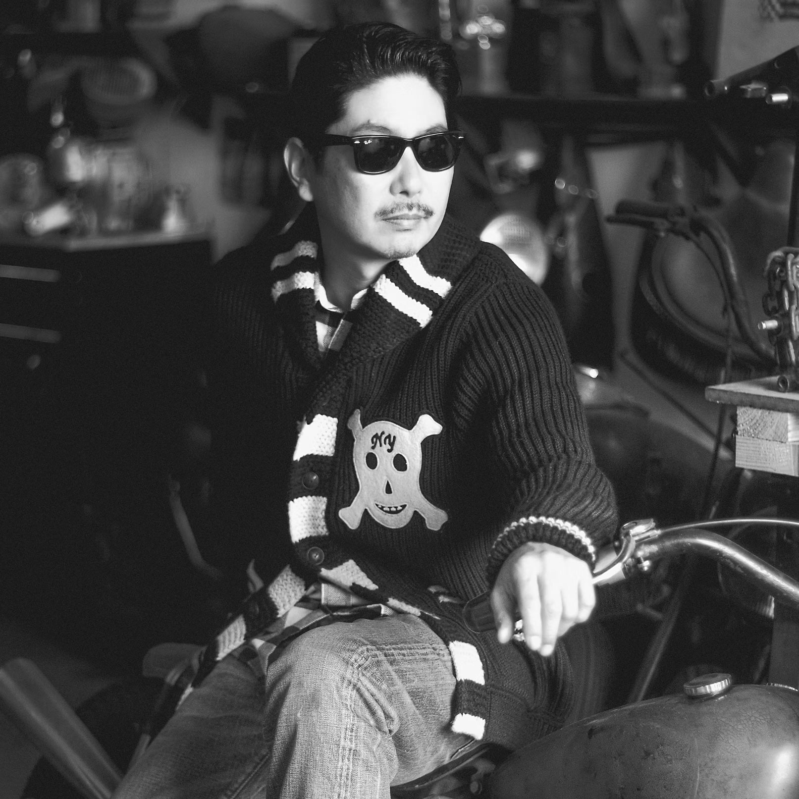 
                          Skull Shawl Cardigan - Black - RRL - STAG Provisions - Tops - Sweater
                        
