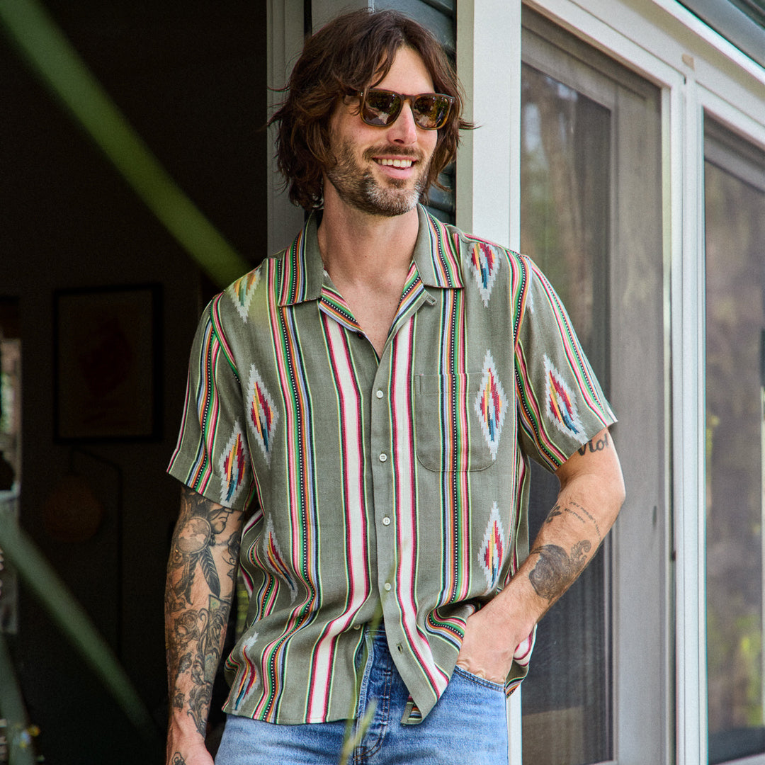 
                          Handwoven Blanket Stripe Shirt - Olive - Kardo - STAG Provisions - Tops - S/S Woven - Other Pattern
                        