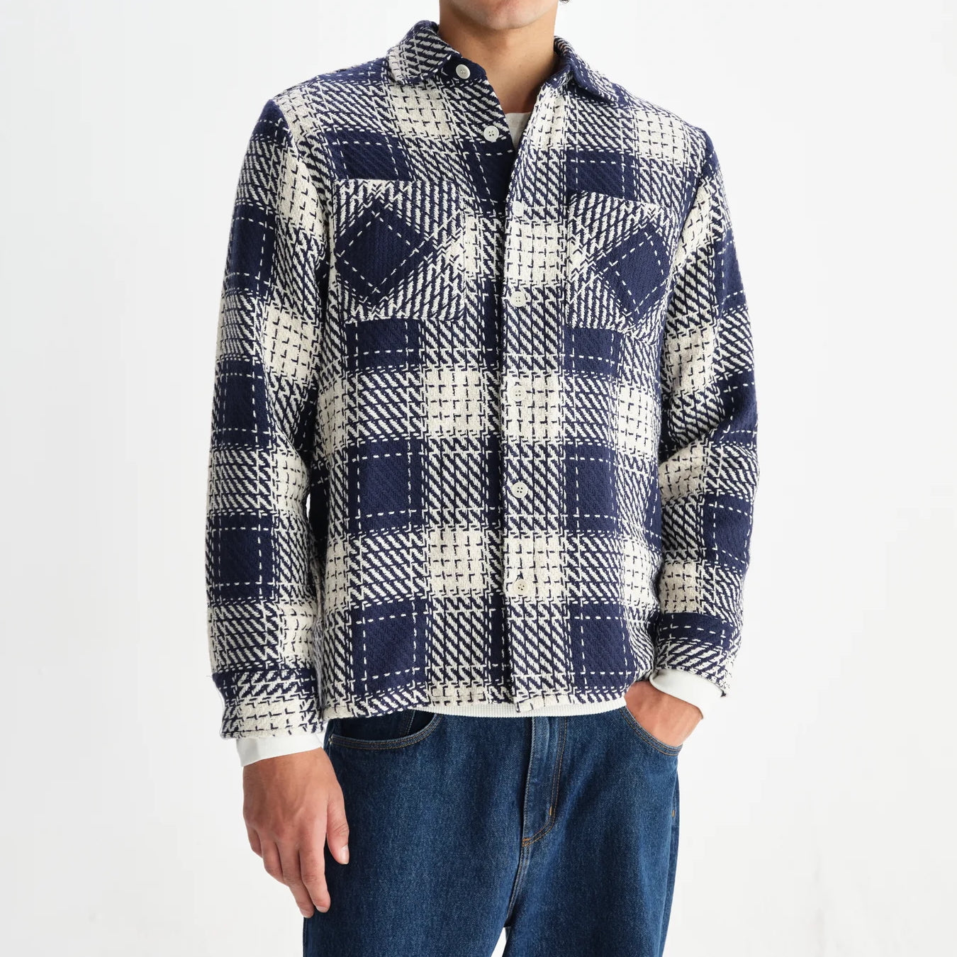 Whiting Overshirt - Marine Beatnik - Wax London - STAG Provisions - Tops - L/S Woven - Plaid