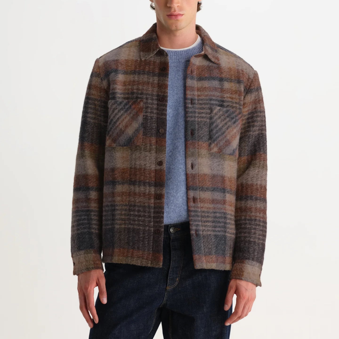 
                          Whiting Overshirt - Ari Wool Blend Check Oatmeal/Multi
                        