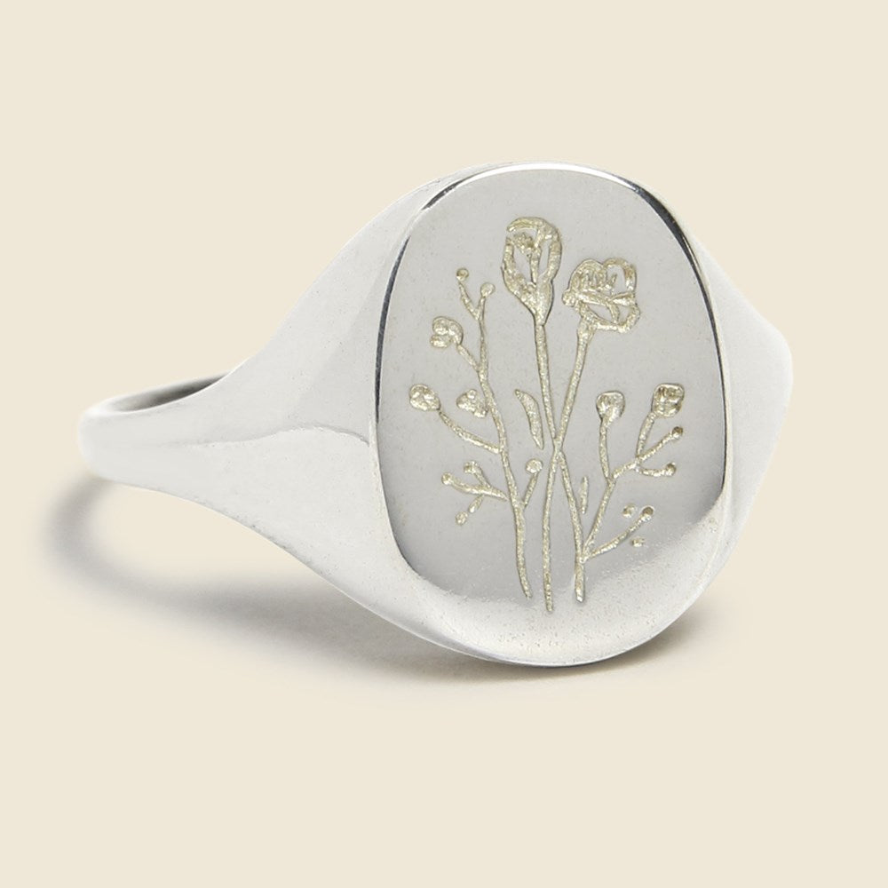 Claus Wildflower Signet Ring - Silver