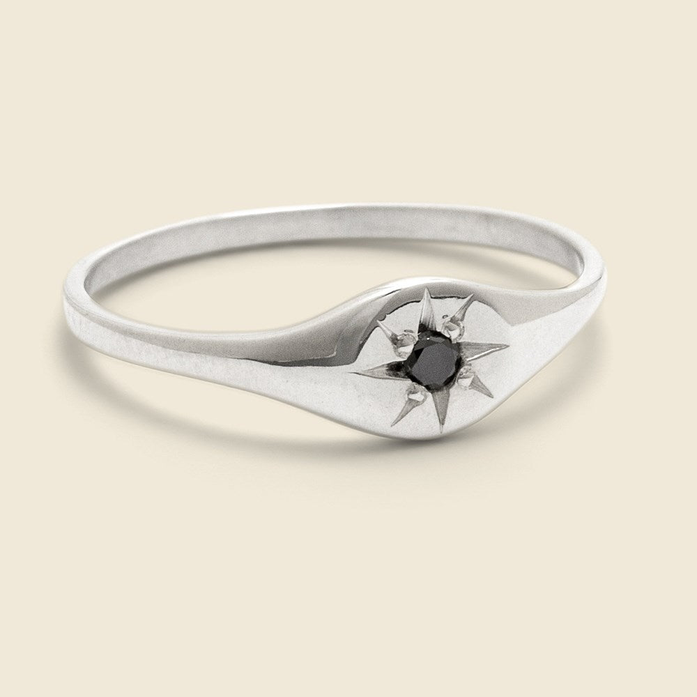 Claus Black Diamond Circle Signet Ring - Silver