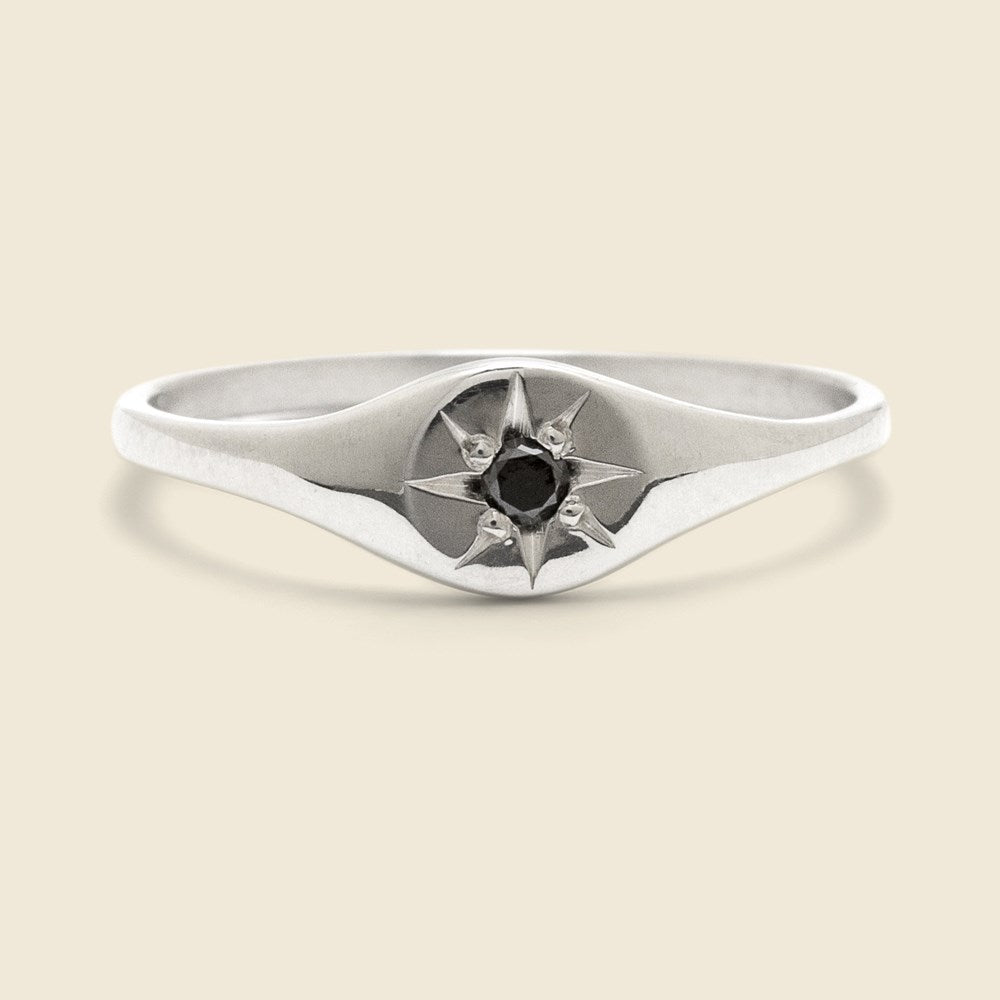 Black Diamond Circle Signet Ring - Silver - Claus - STAG Provisions - W - Accessories - Ring