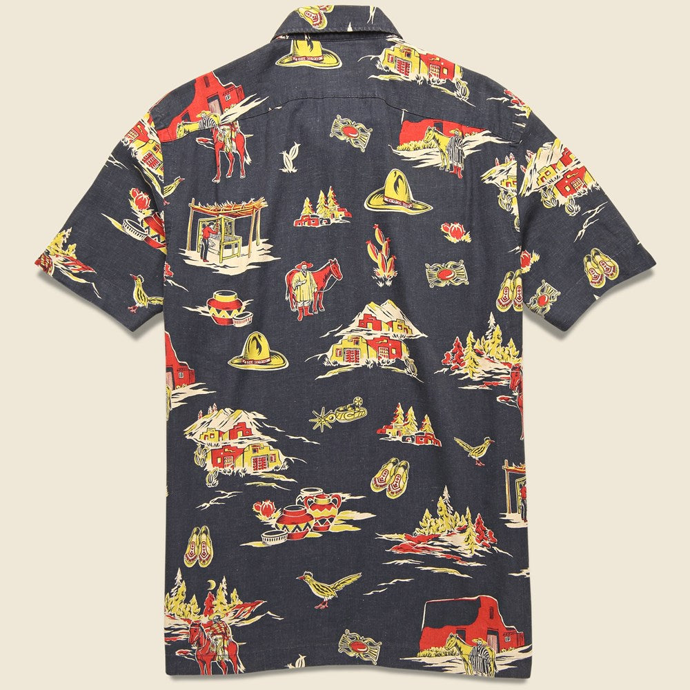 Print Linen-Blend Camp Shirt - Indigo - RRL - STAG Provisions - Tops - S/S Woven - Other Pattern