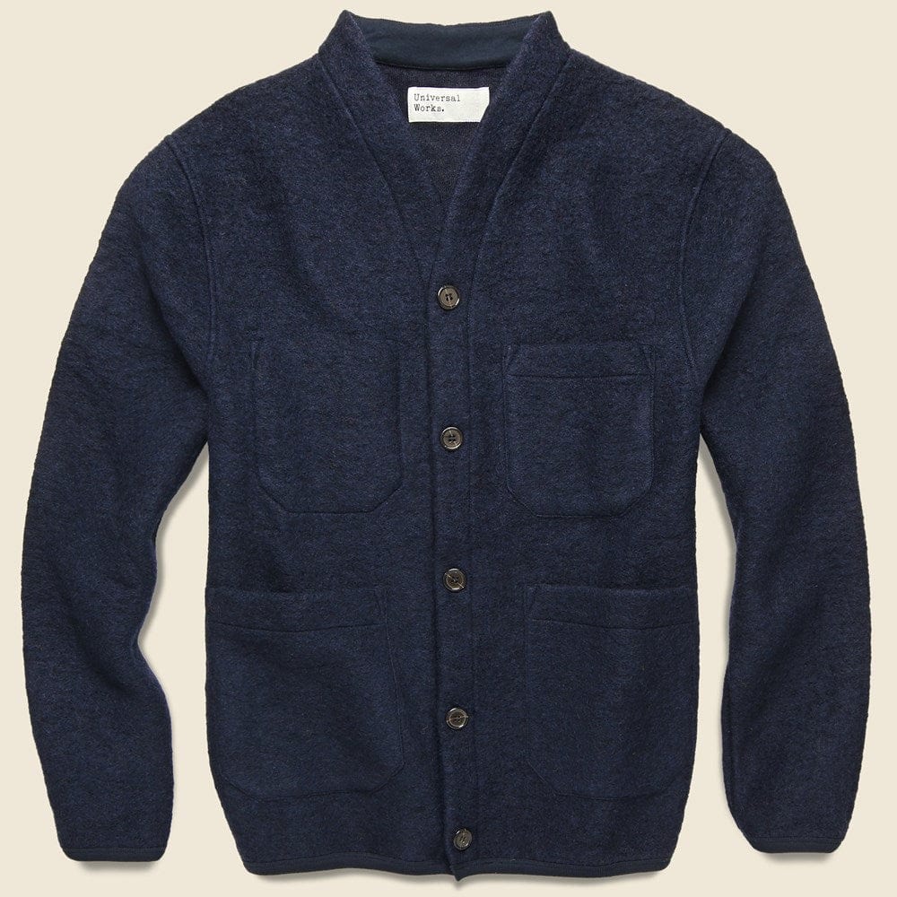 Wool Fleece Cardigan - Navy - Universal Works - STAG Provisions - Tops - Sweater