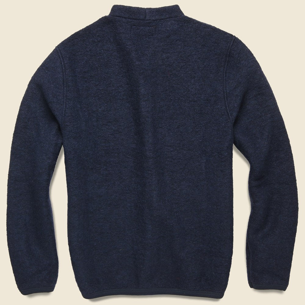 Wool Fleece Cardigan - Navy - Universal Works - STAG Provisions - Tops - Sweater