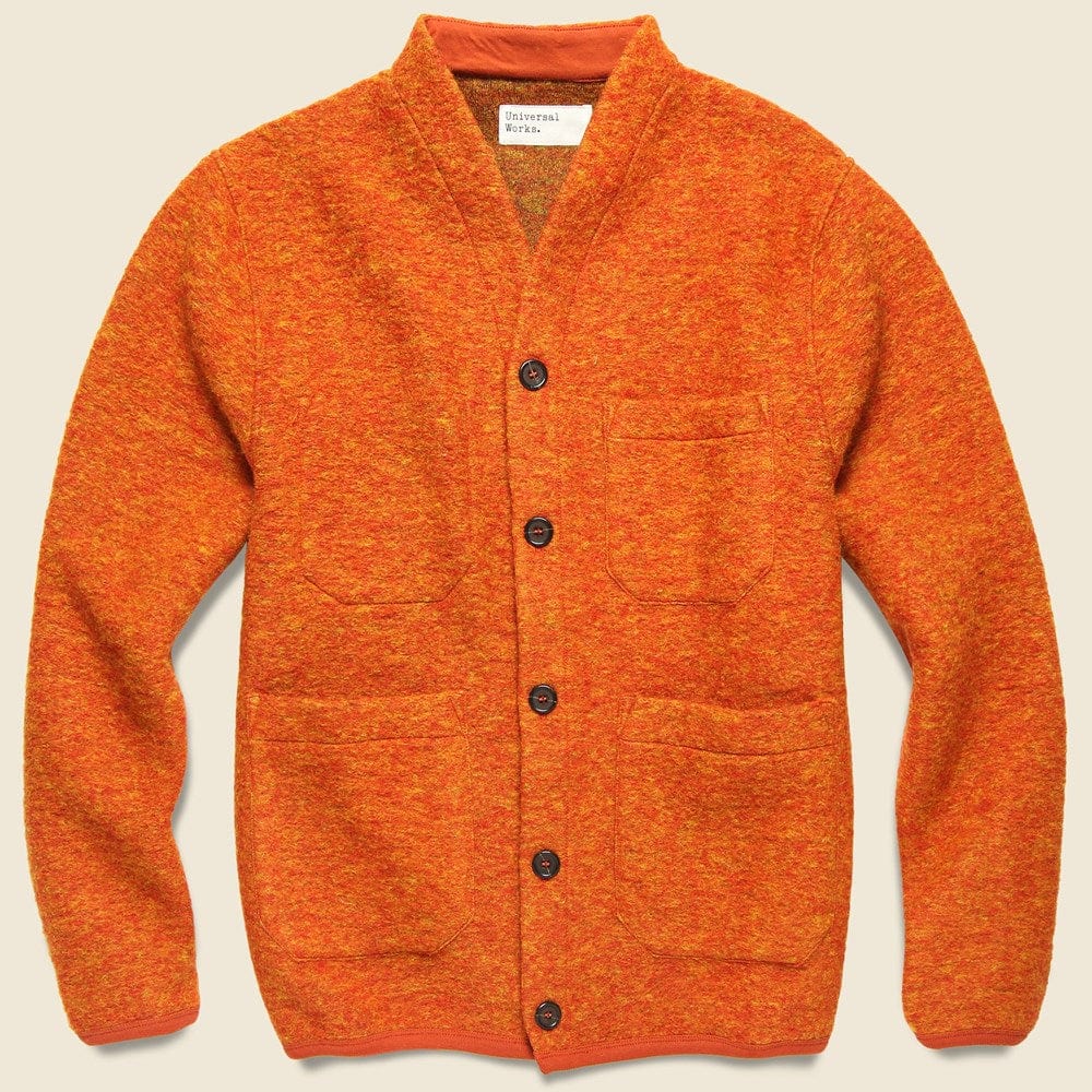 Wool Fleece Cardigan - Orange - Universal Works - STAG Provisions - Tops - Sweater