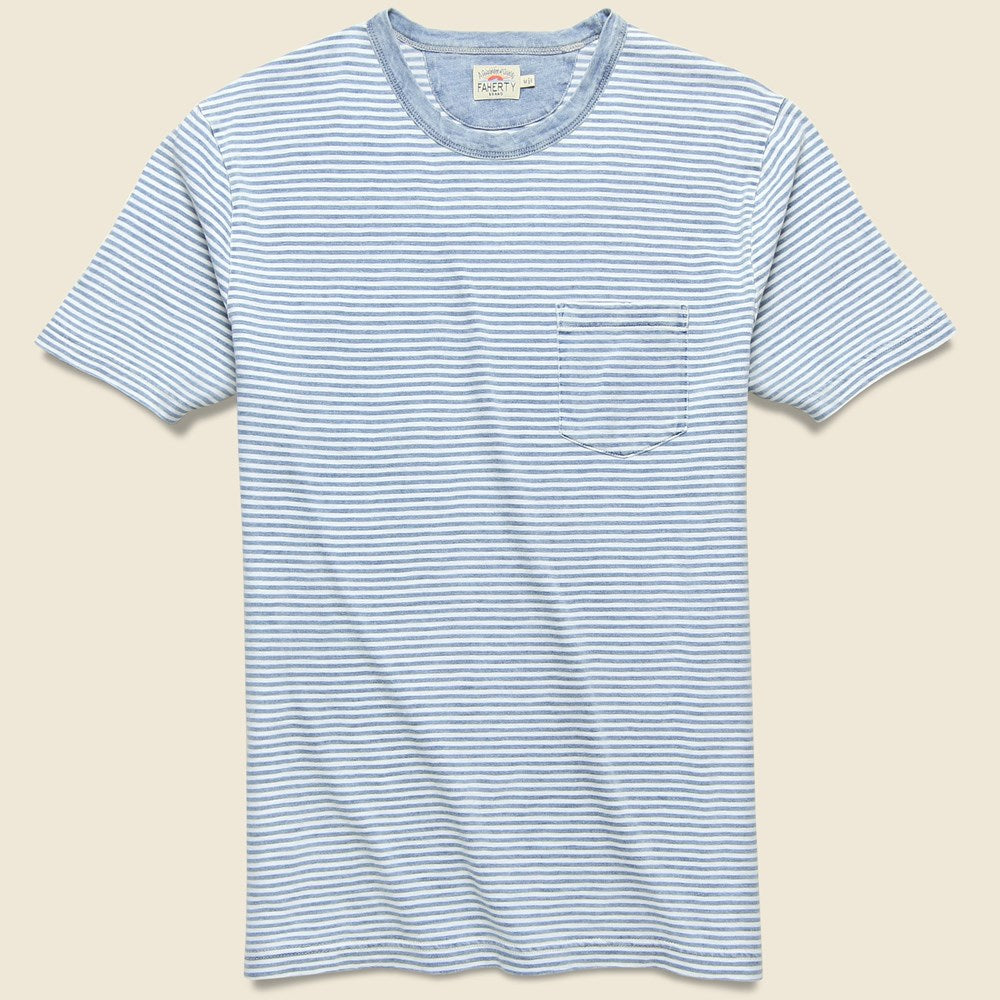 Indigo Pocket Tee - Azure Stream Stripe - Faherty - STAG Provisions - Tops - S/S Tee