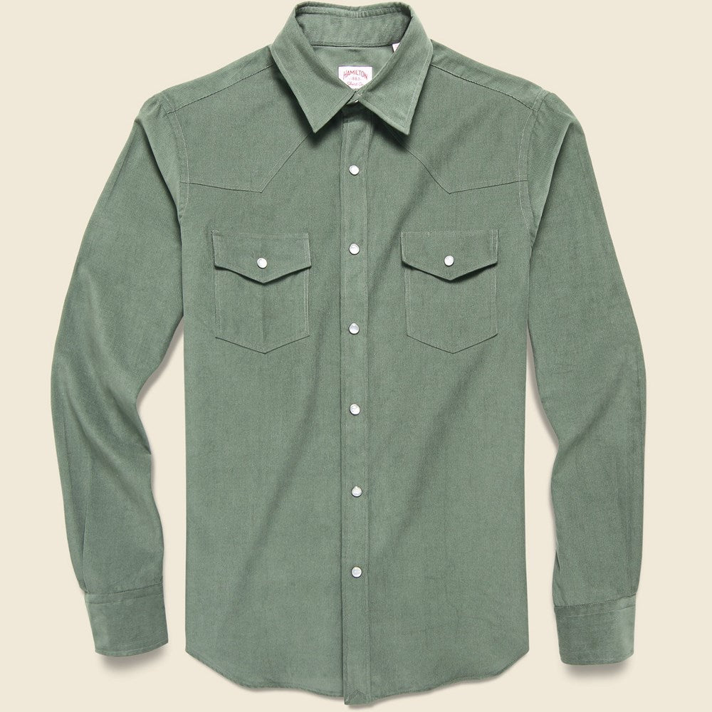 
                          Hamilton Shirt Co. Micro Corduroy Western Shirt - Green
                        