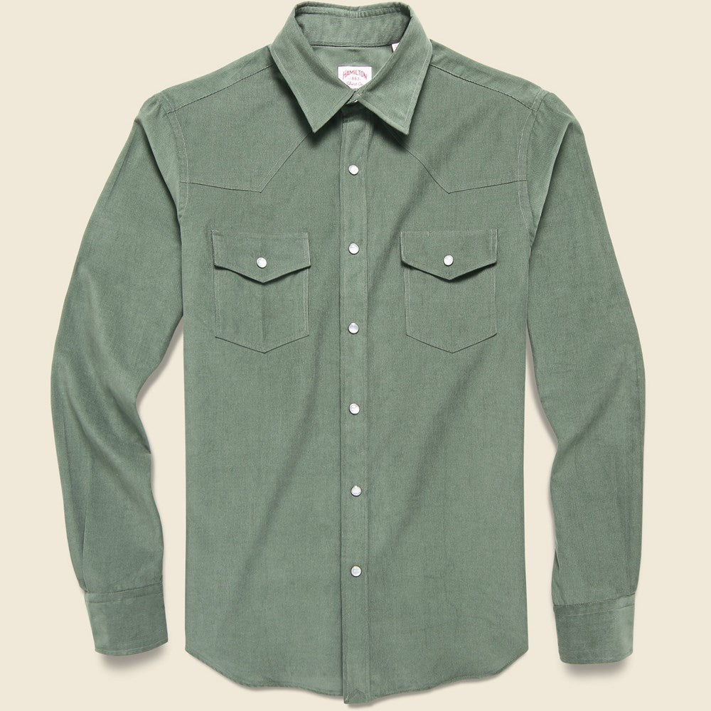 Hamilton Shirt Co. Micro Corduroy Western Shirt - Green