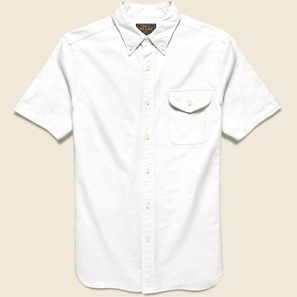 
                          BEAMS+ Short Sleeve Oxford Shirt - White
                        