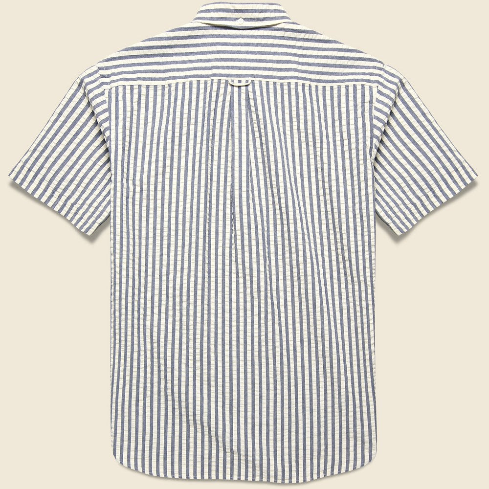 
                          Pullover Short Sleeve Seersucker Shirt - Indigo Stripe - BEAMS+ - STAG Provisions - Tops - S/S Woven - Stripe
                        