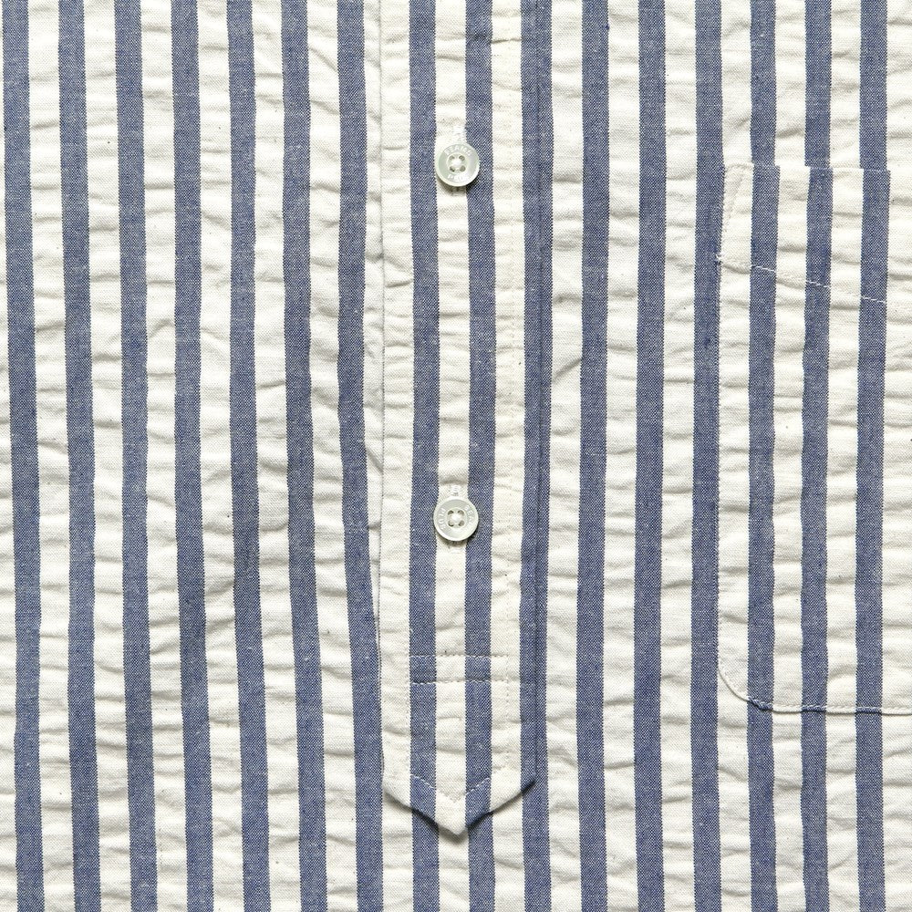 
                          Pullover Short Sleeve Seersucker Shirt - Indigo Stripe - BEAMS+ - STAG Provisions - Tops - S/S Woven - Stripe
                        