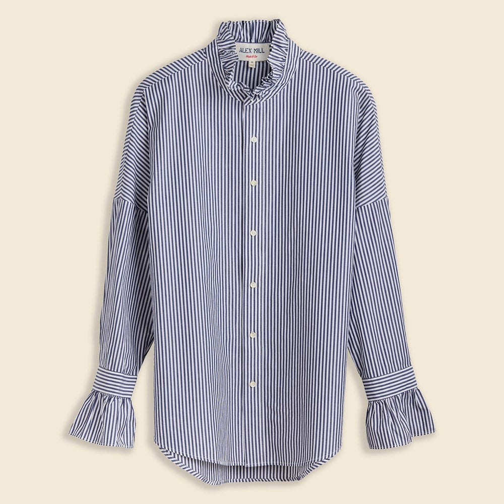 Alex Mill Easy Ruffle Shirt - Navy/White Stripe