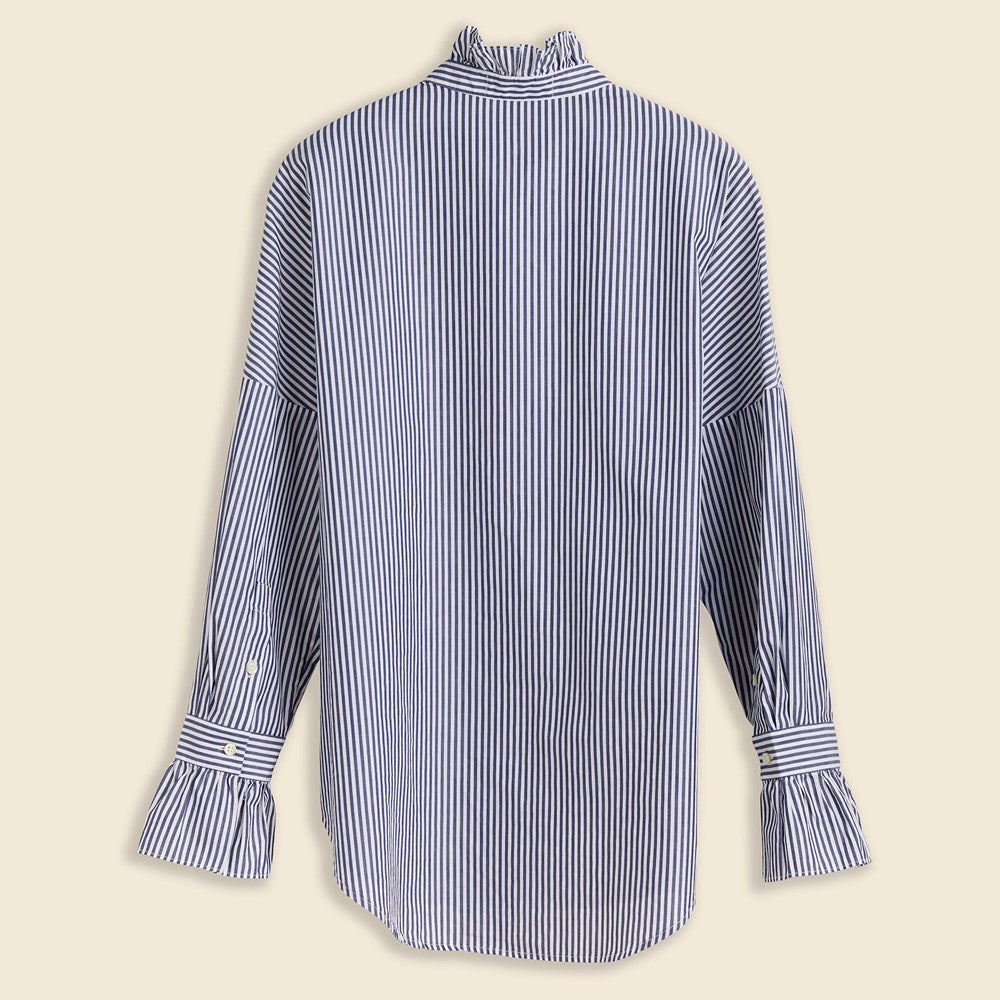 Easy Ruffle Shirt - Navy/White Stripe - Alex Mill - STAG Provisions - W - Tops - L/S Woven