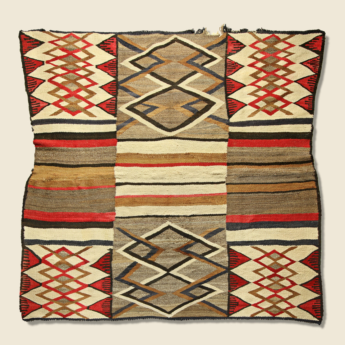 Vintage Patchwork Navajo Rug - Brown/Red/Cream/Black