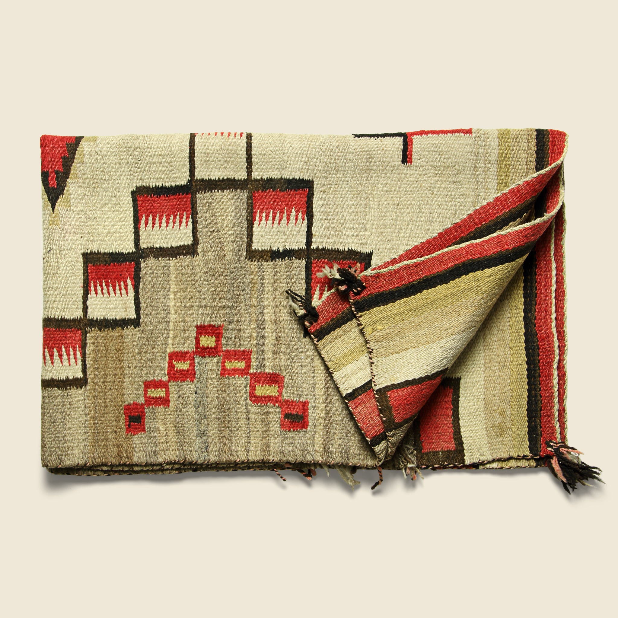 
                          Hand-Woven Navajo Wool Rug - Red/Cream - Vintage - STAG Provisions - One &amp; Done - Blankets &amp; Textiles
                        