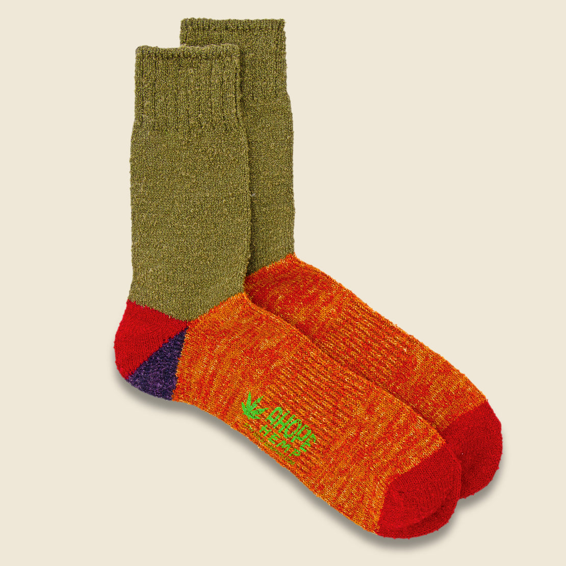 A Hope Hemp Tri-Color Fuzzy Sock - Orange