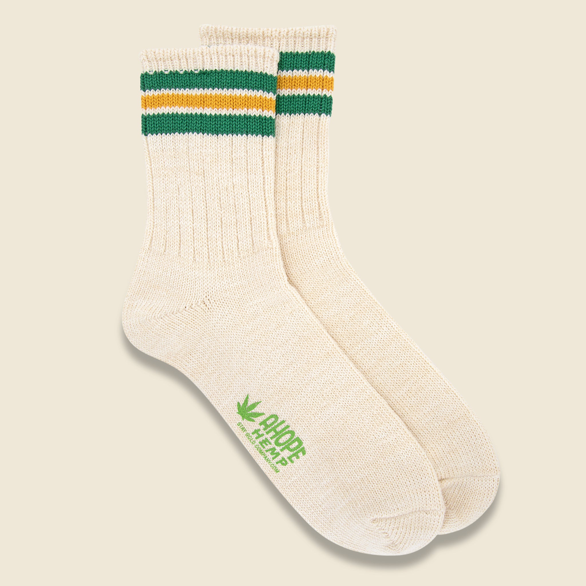 Quarter Three Stripe Rag Sock - Natural/Green - A Hope Hemp - STAG Provisions - Accessories - Socks