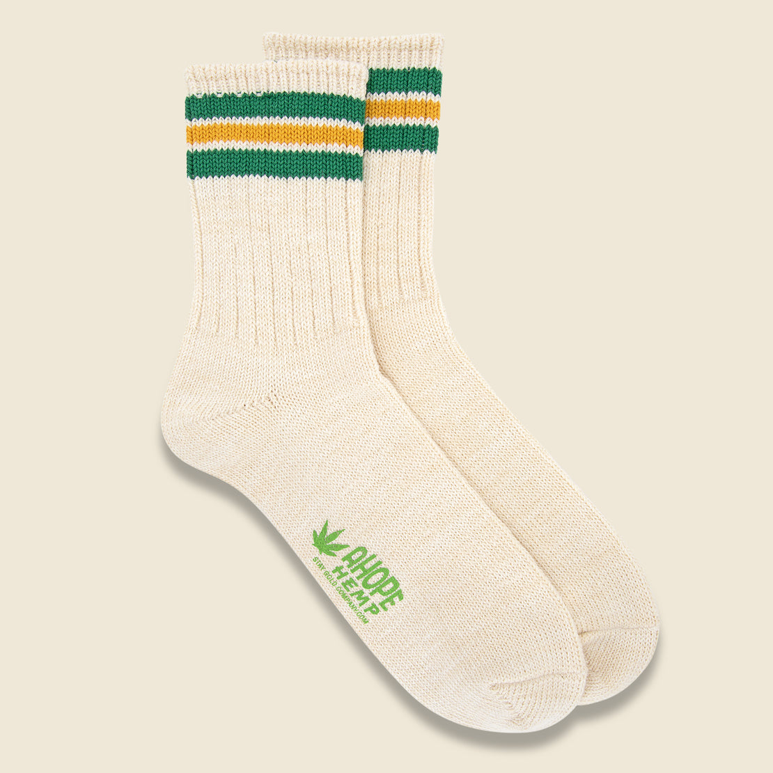 A Hope Hemp Quarter Three Stripe Rag Sock - Natural/Green