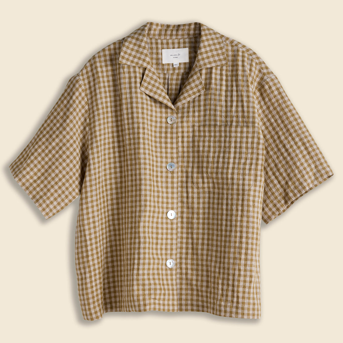Amente Notched Collar Gingham Shirt - Mustard