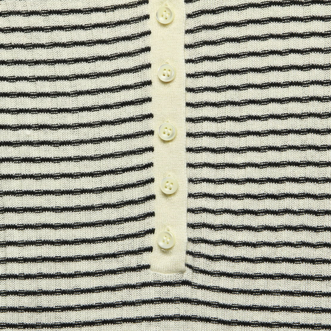 Wool & Silk Ribbed Henley - Ivory/Black - Alex Mill - STAG Provisions - W - Tops - L/S Knit