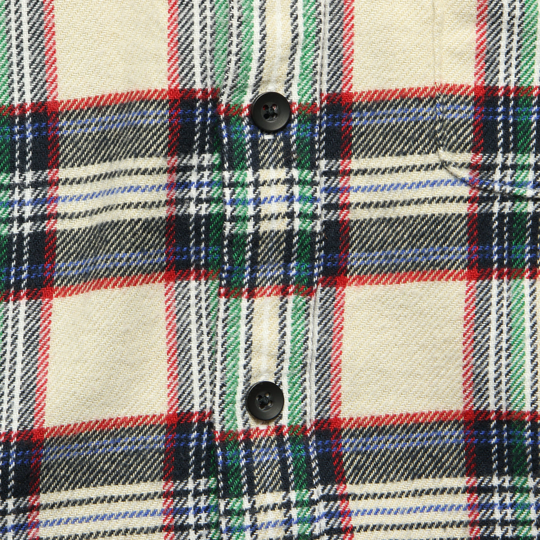 Plaid Patch & Flap Flannel - Ivory/Navy