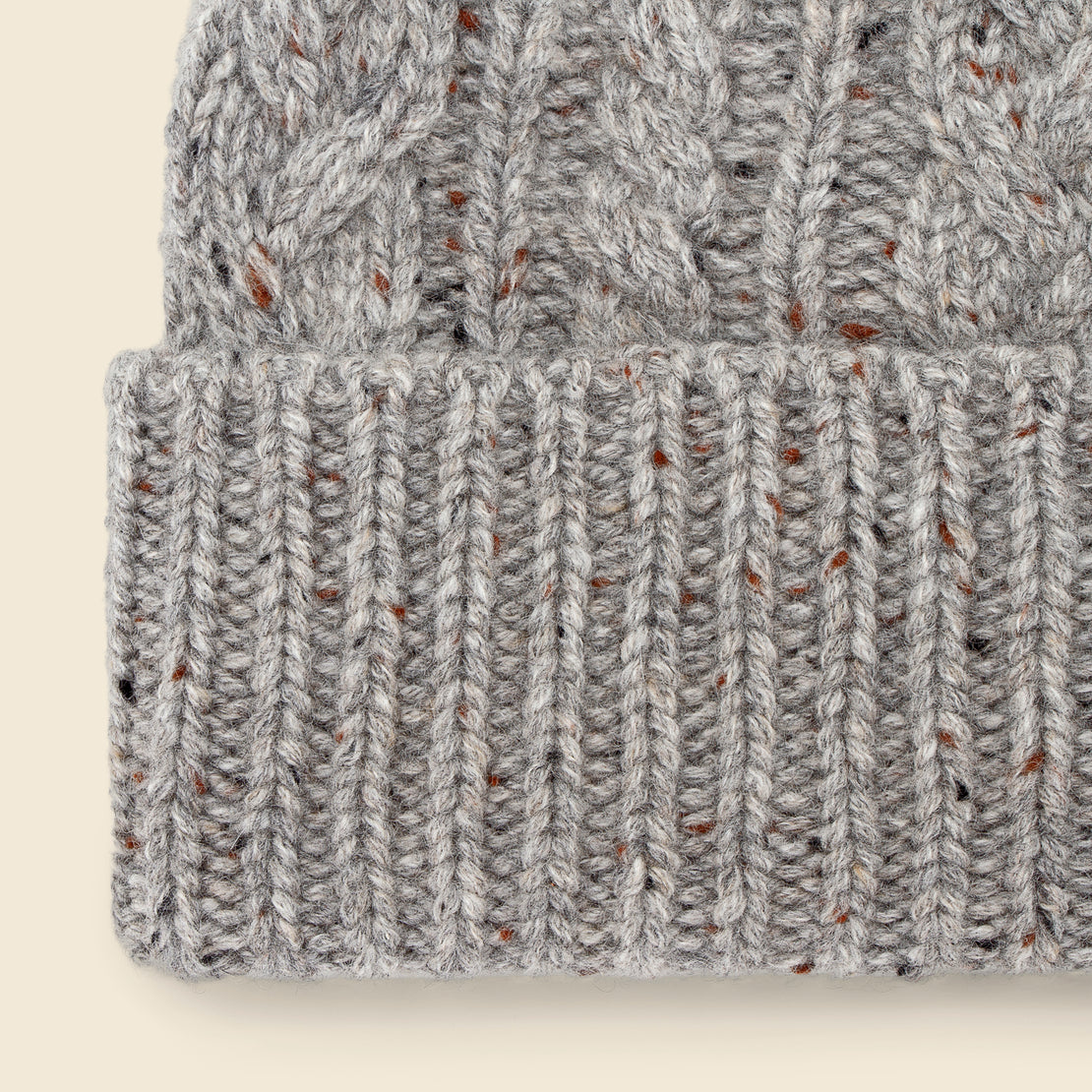 Cashmere Cable Beanie - Grey Donegal