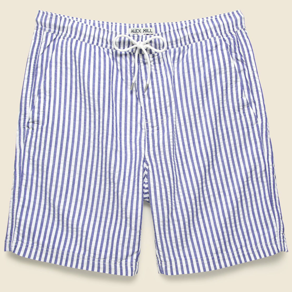 Alex Mill Seersucker Wide Stripe Saturday Shorts - Blue/White