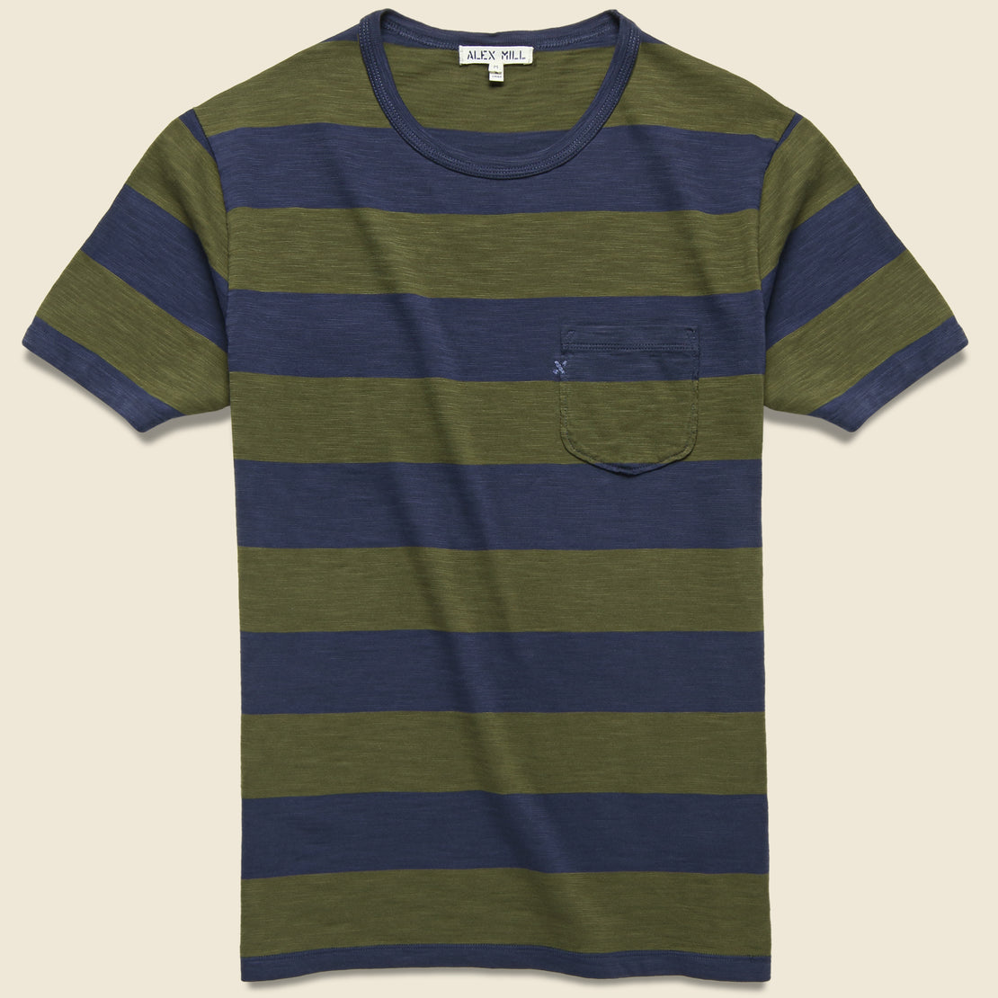 Alex Mill Wide Striped Pocket Tee - Navy/Military Green