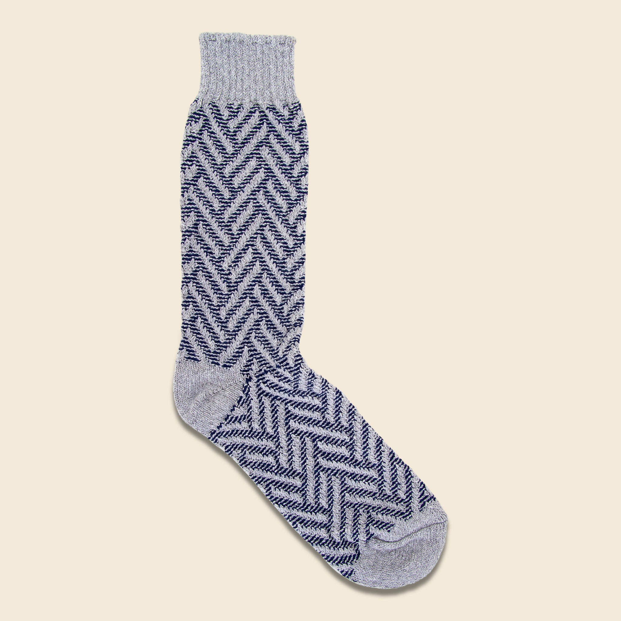 Exploded Herringbone Crew Sock - Silver/Navy - American Trench - STAG Provisions - Accessories - Socks