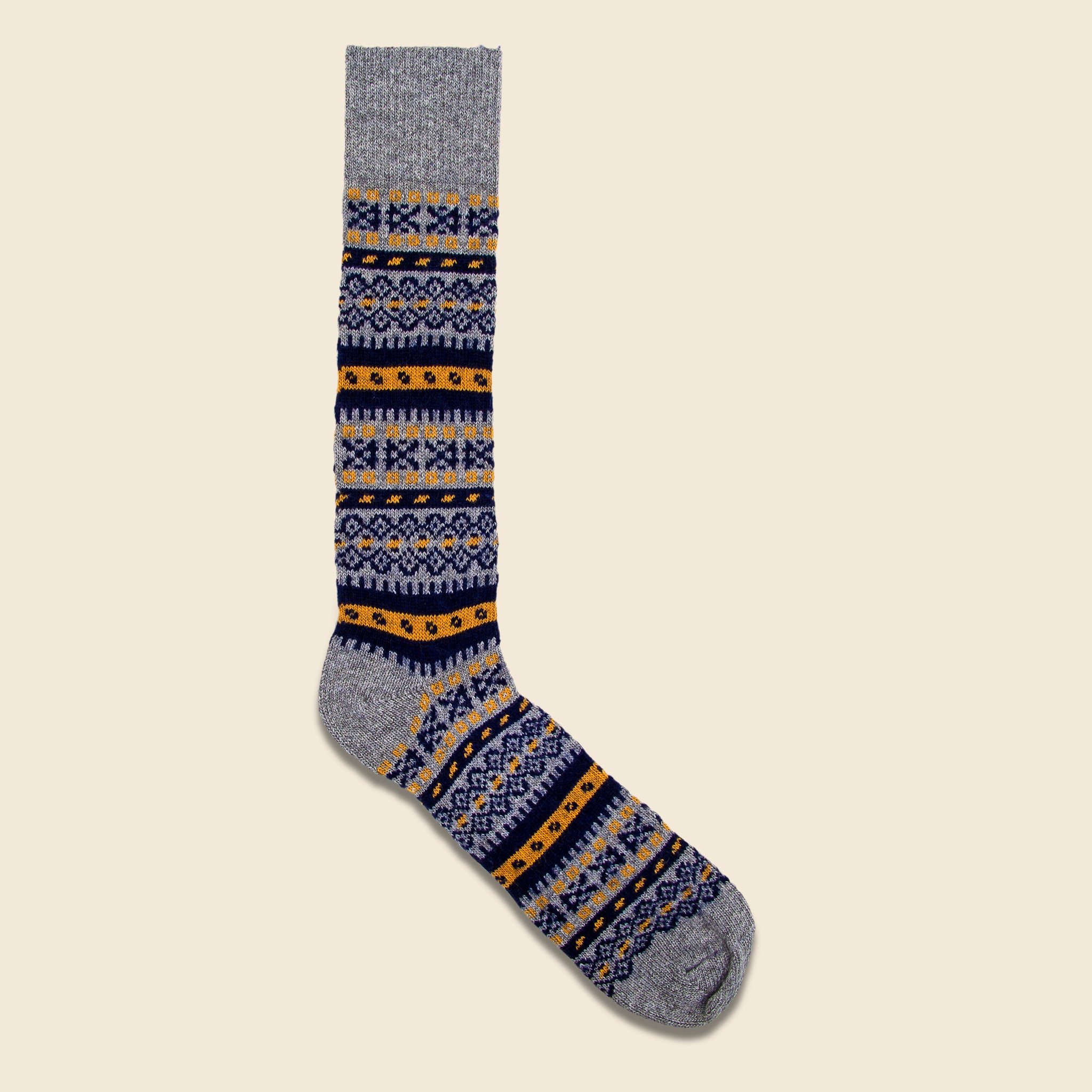 Fair Isle Crew Sock - Grey/Navy/Gold - American Trench - STAG Provisions - Accessories - Socks