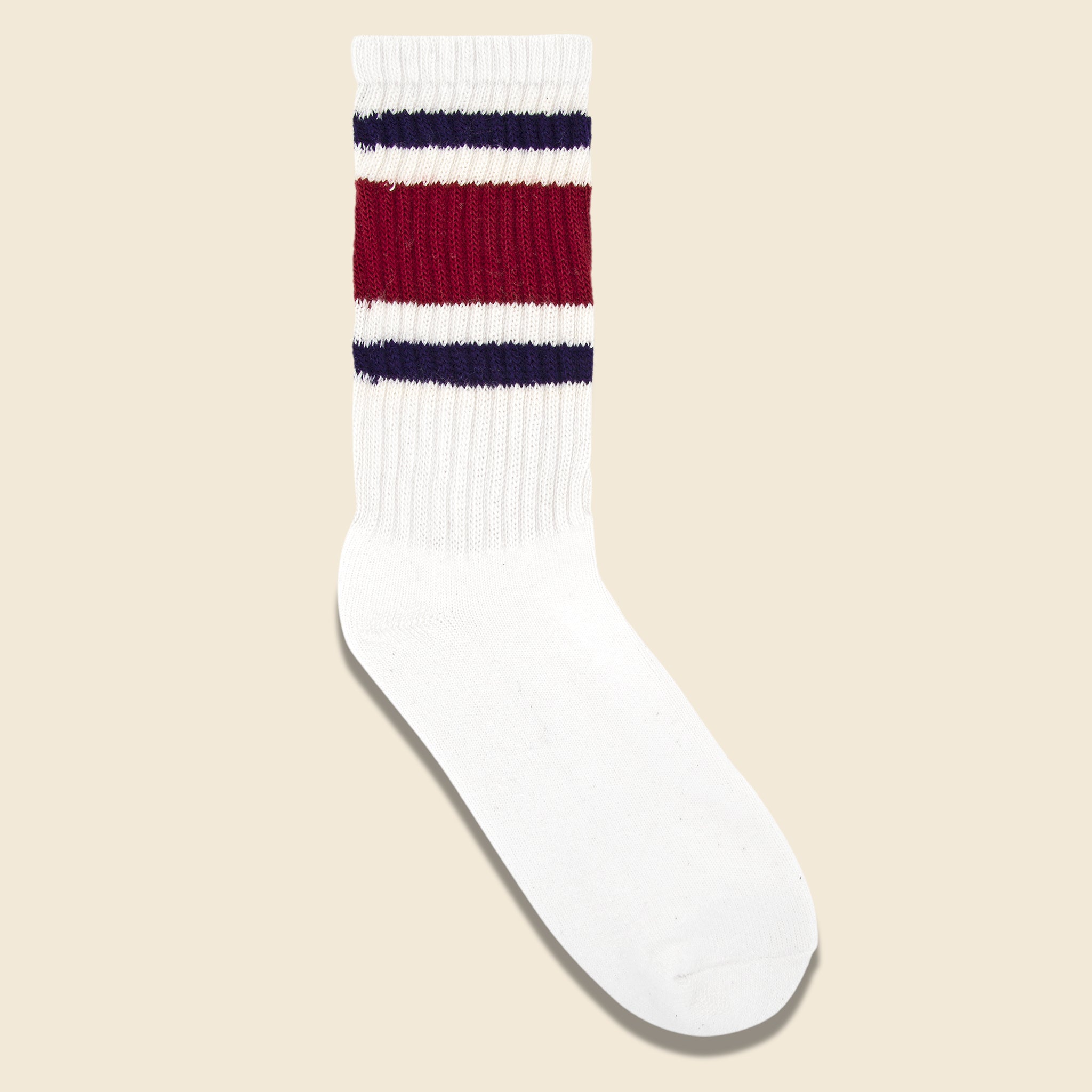 American Trench - Retro Stripe Crew Sock, FW20, Berry/Navy - American Trench - STAG Provisions - Accessories - Socks
