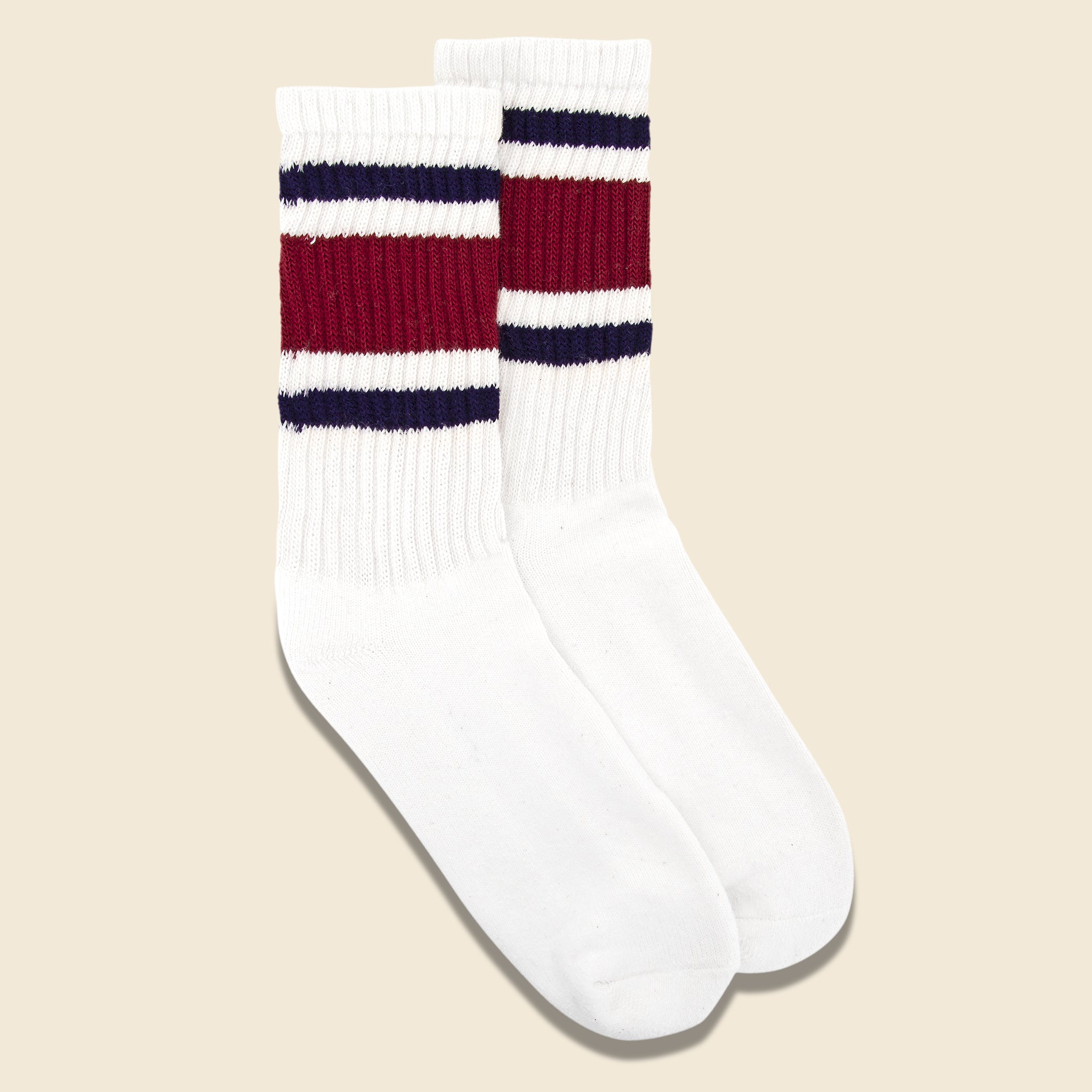 American Trench - Retro Stripe Crew Sock, FW20, Berry/Navy - American Trench - STAG Provisions - Accessories - Socks