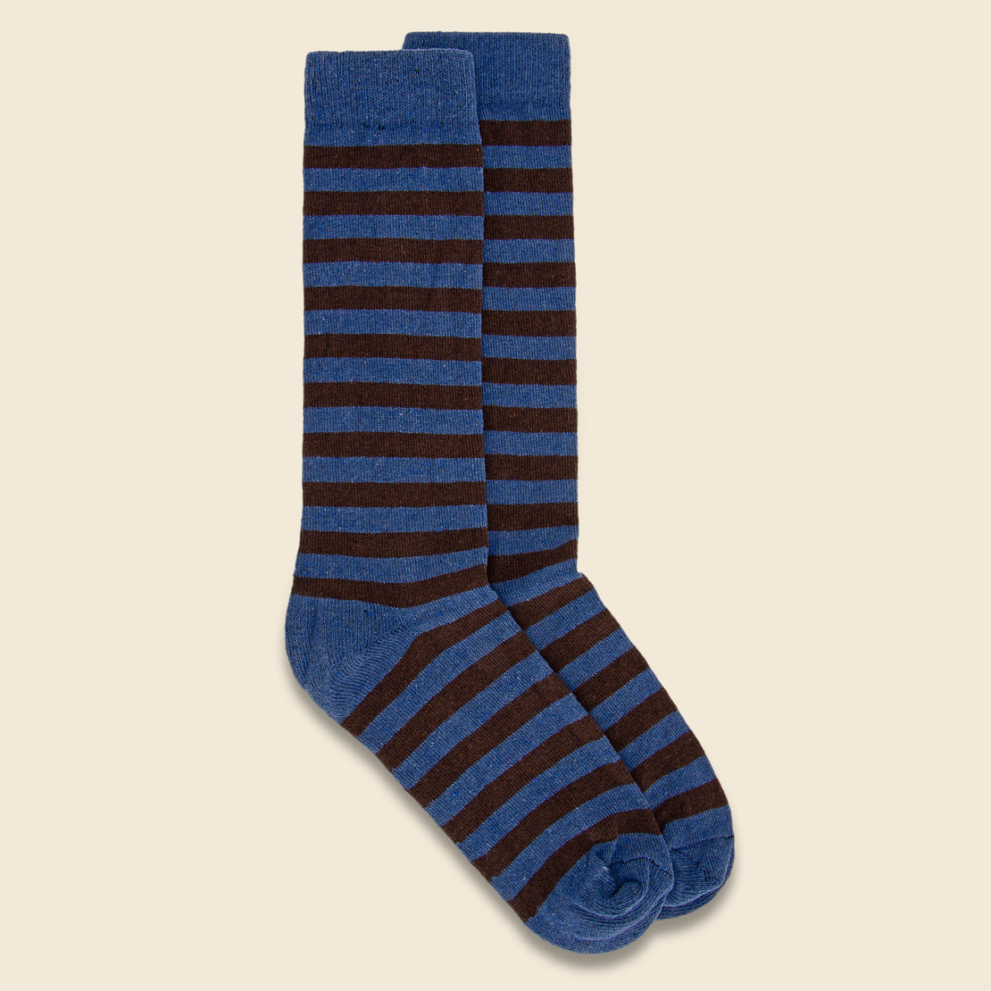 American Trench Rugby Stripe Crew Sock - Slate/Brown