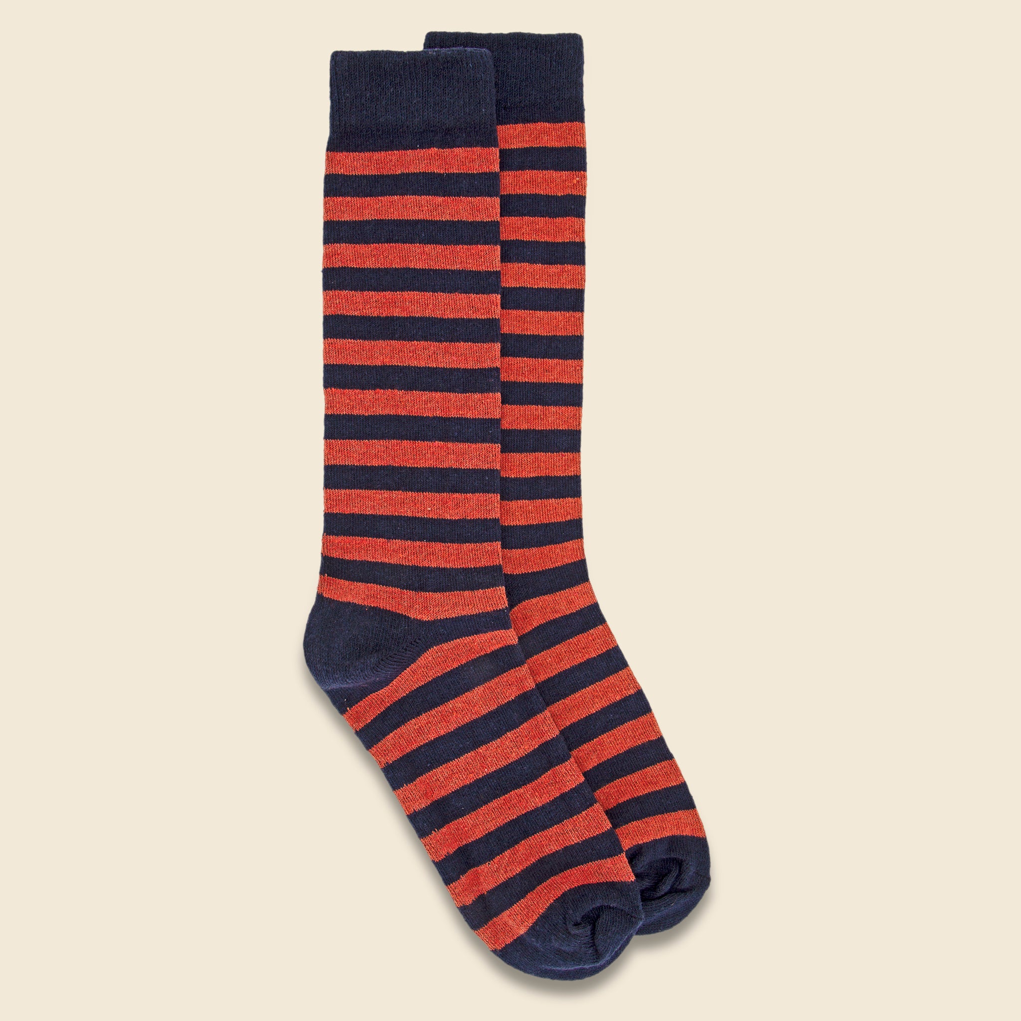 
                          Rugby Stripe Crew Sock - Navy/Orange - American Trench - STAG Provisions - Accessories - Socks
                        