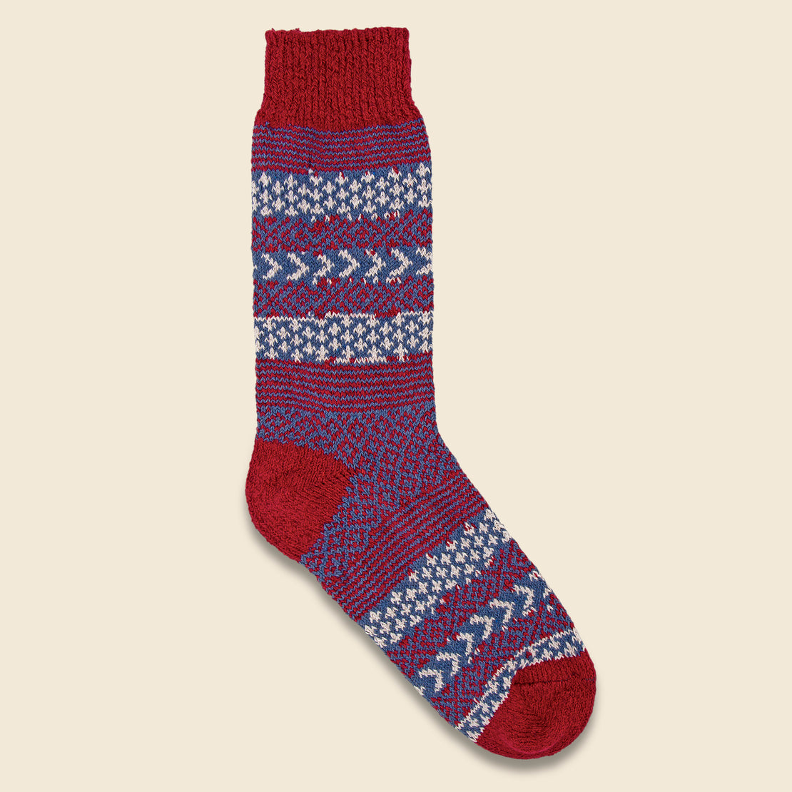 American Trench Cotton Fair Isle Sock - Red
