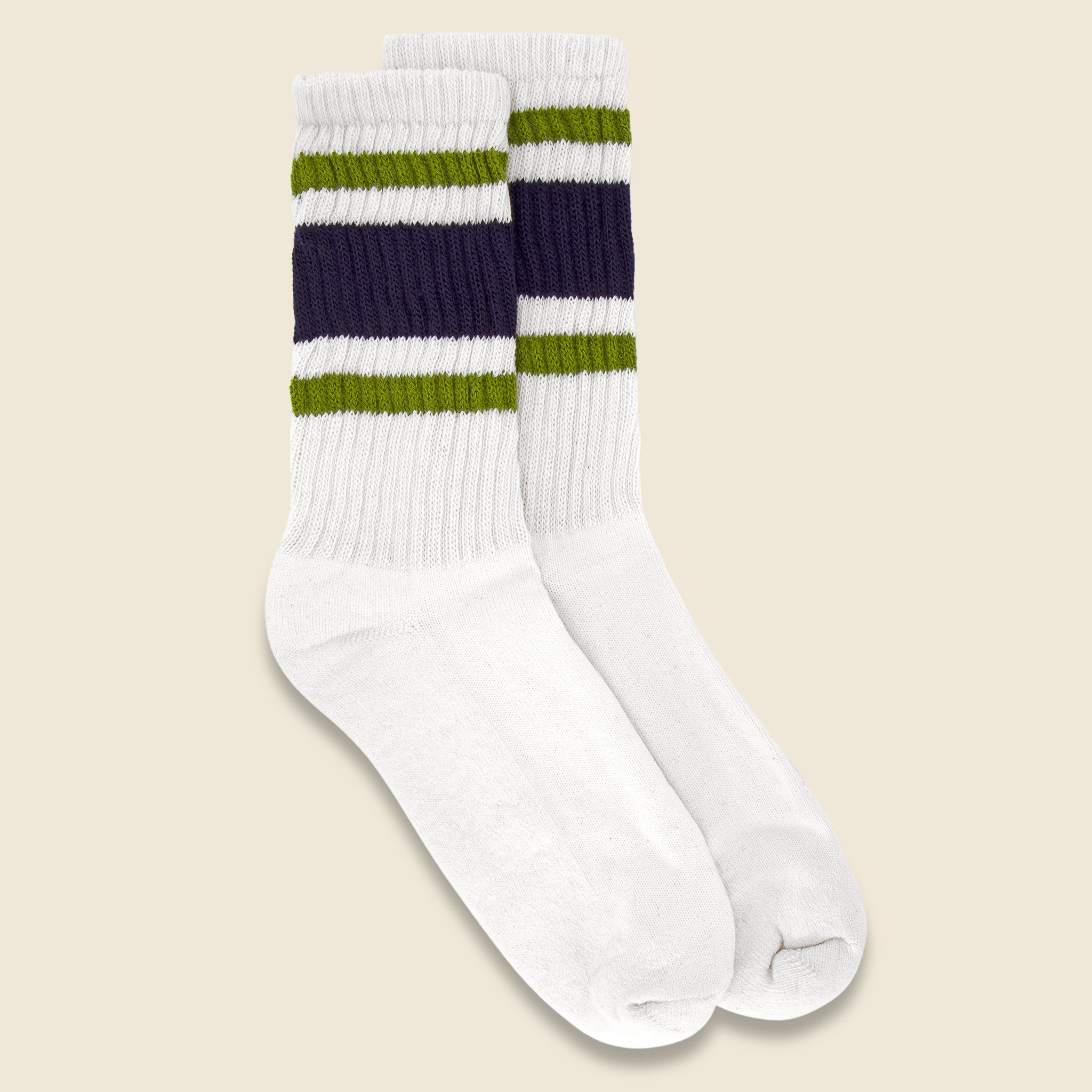 Retro Stripe Crew Sock - Navy/Chive - American Trench - STAG Provisions - Accessories - Socks