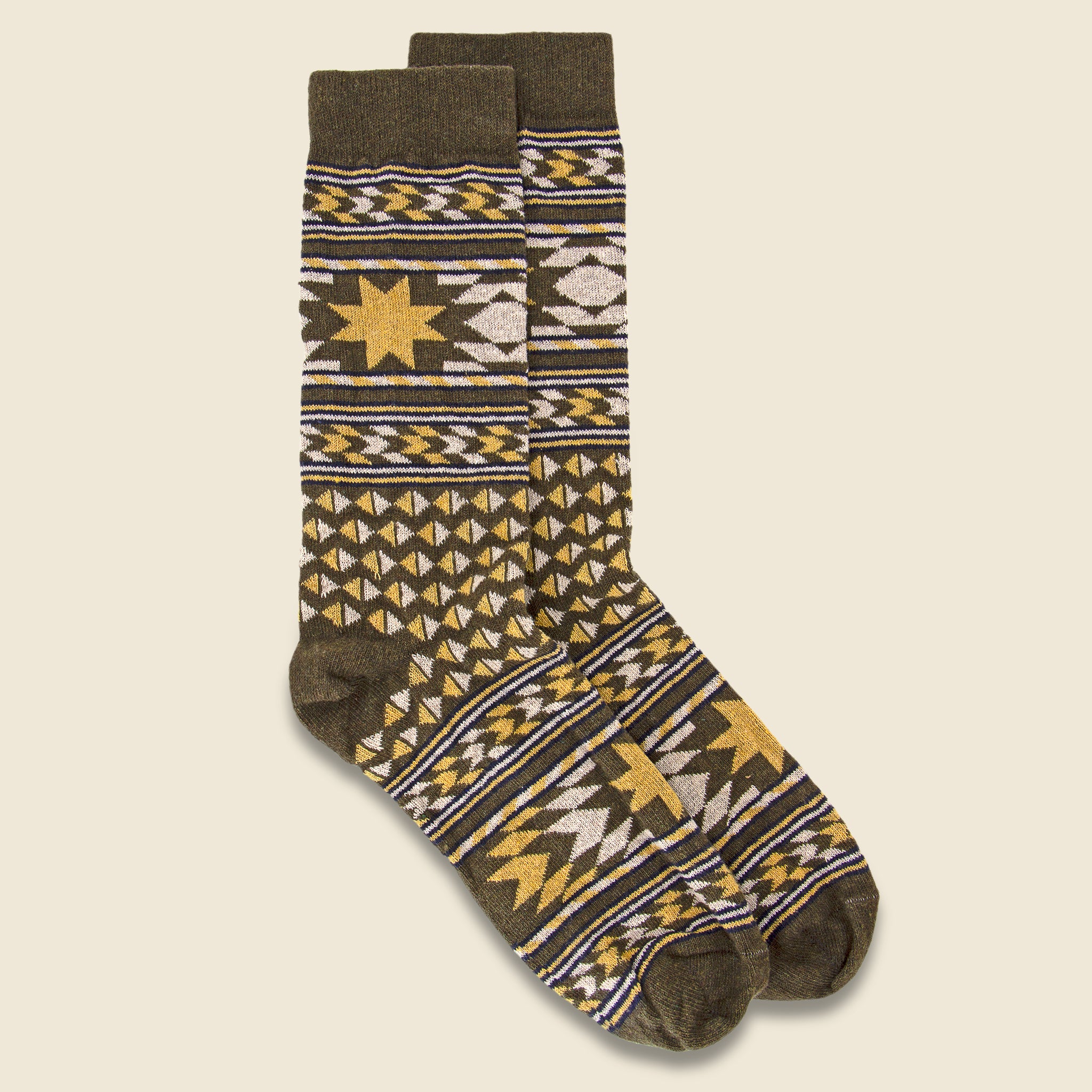 American Star Crew Sock - Olive/Gold/Cream - American Trench - STAG Provisions - Accessories - Socks